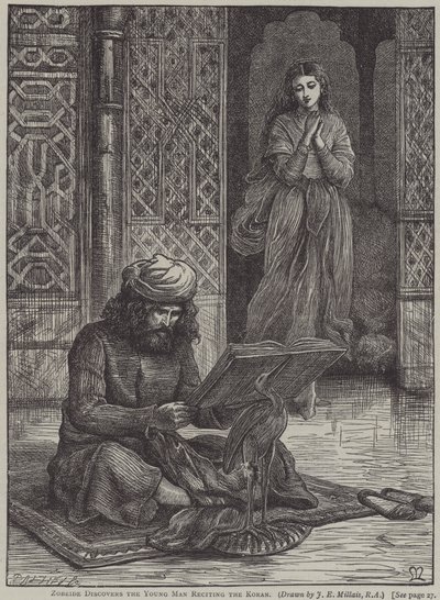 Zobeide entdeckt den jungen Mann, der den Koran rezitiert (Stich) von John Everett (after) Millais