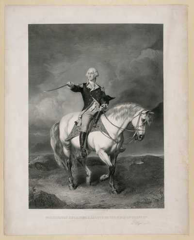 Washington empfängt einen Salut auf dem Feld von Trenton von John Faed