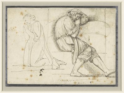Studienblatt mit einem schlafenden jungen Mann und einer knienden betenden Frau von John Flaxman (II)