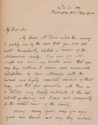 Ein Brief von John Flaxman, 24. Dezember 1819 von John Flaxman