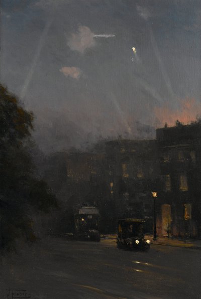 Ein Zeppelin-Angriff, 8. Oktober 1915, ca. 1915-18 von John Fraser