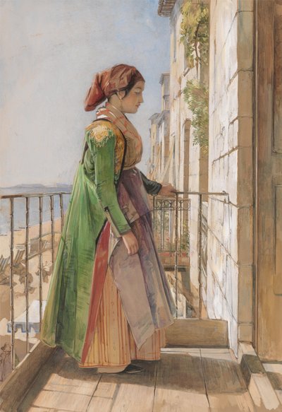 Ein griechisches Mädchen auf einem Balkon von John Frederick Lewis