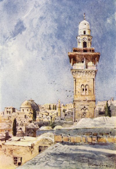 Ein Minarett in der nordwestlichen Ecke des Tempelbereichs von John Fulleylove