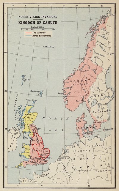 Nordisch-Wikinger-Invasionen, Königreich von Knut (Lithografie) von John George Bartholomew