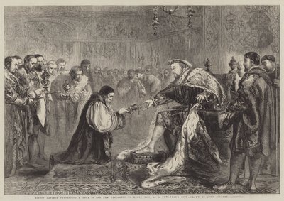 Bischof Latimer überreicht Heinrich VIII. ein Exemplar des Neuen Testaments als Neujahrsgeschenk von John Gilbert