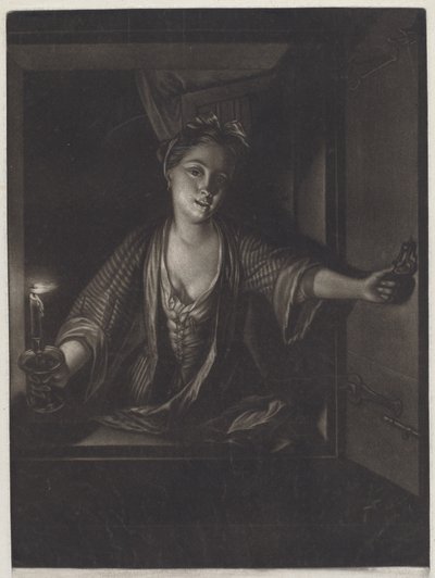 Mädchen mit einer Kerze von John Greenwood after Nicolaas Verkolje