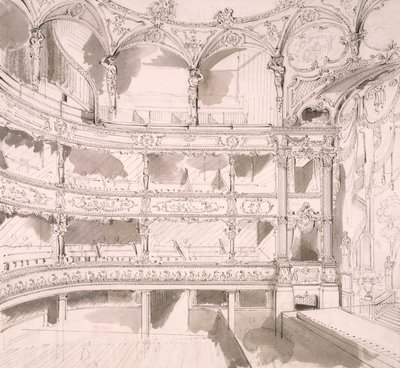 Innenansicht des St. James Theaters, London (Skizze) von John Gregory Crace