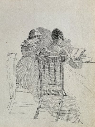 Lesen (Feder und Tinte auf Papier) (Detail) von John Harden