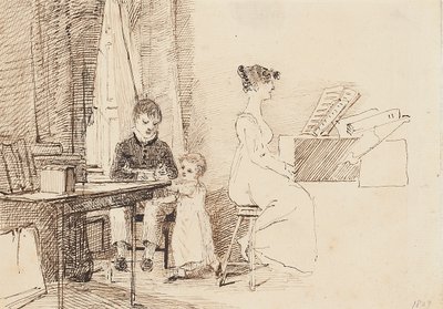 Zwei Kinder und eine Frau am Klavier, 1807 von John Harden