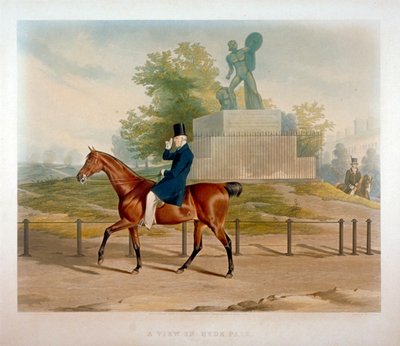 Der Herzog von Wellington reitet an der Achilles-Statue im Hyde Park, London, 1844 vorbei von John Harris