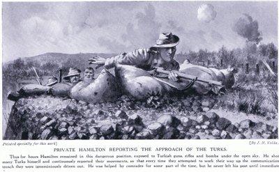 Private Hamilton meldet das Herannahen der Türken Gallipoli-Halbinsel August 1915 von John Harris Valda