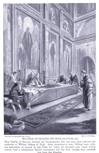 Wilfred appelliert an Papst Agatho AD 679, 1920er Jahre von John Harris Valda