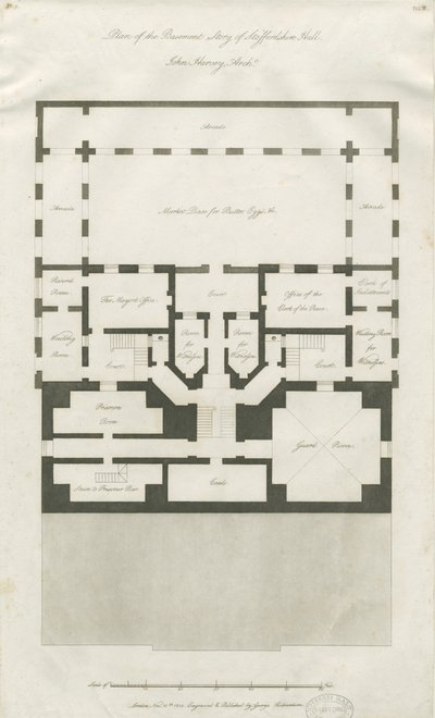 Stafford - Plan des Untergeschosses der Shire Hall: Gravur, undatiert [1794-1798] von John Harvey