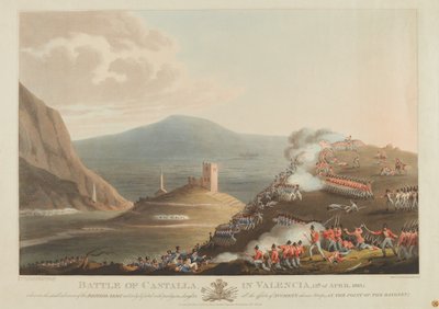 Schlacht von Castalla in Valencia, 13. April 1813, graviert von Dubourg, 1814 von John Heaviside Clark