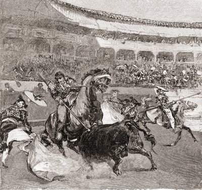 Ein Stierkampf in Sevilla, Spanien, aus The Century Illustrated Monthly Magazine, veröffentlicht 1884 von John Henry Ellsworth Whitney