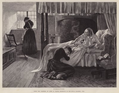 Vergeben, Gemälde von John H. Bacon, ausgestellt in der Royal Academy im Jahr 1891 von John Henry Frederick (after) Bacon