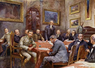 Unterzeichnung des Friedensvertrags in Pretoria (Farblithografie) von John Henry Frederick (after) Bacon