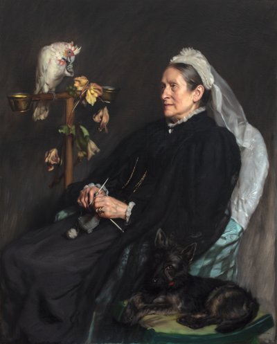 Alte Dame und ihre Haustiere, posiert von Mrs. William Sommerville von John Henry Lorimer