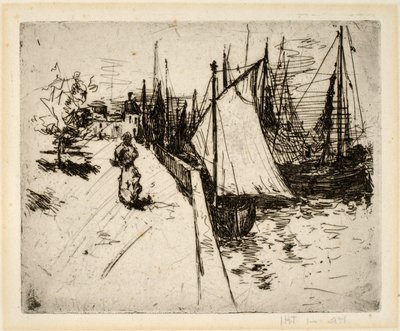 Frau am Kai, Honfleur von John Henry Twachtman