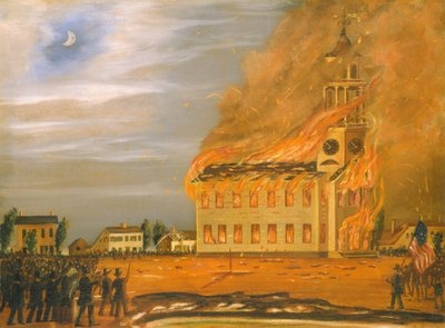 Brand der Old South Church, Bath, Maine, um 1854 von John Hilling