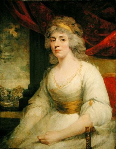 Porträt von Mrs. Billington, sitzend, dreiviertel Länge in einem weißen Kleid von John Hoppner