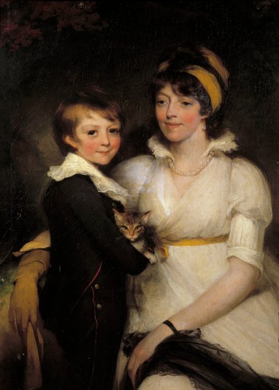 Junge Frau und kleiner Junge mit einer Katze von John Hoppner