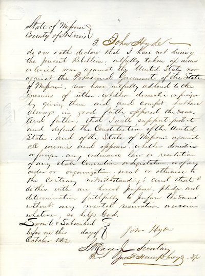Treueeid von John Hyde aus Missouri, County of St. Louis von John Hyde