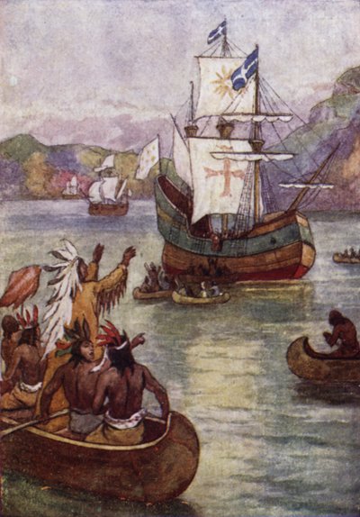 Französischer Entdecker Jacques Cartiers Schiffe auf dem Sankt-Lorenz-Strom, Kanada von John Jellicoe