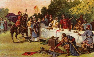 Harold erfährt von der Landung Wilhelms des Eroberers in Hastings während der Feier des Sieges von Stamford Bridge von John Jellicoe
