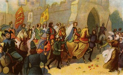 König Edward III. und seine Edelleute eskortieren Philippa von Hennegau nach York von John Jellicoe