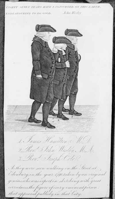 John Wesley spaziert in Edinburgh zwischen James Hamilton M.D. und Joseph Cole von John Kay