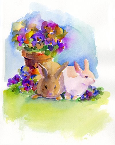 Hasen mit Stiefmütterchen, 2014 von John Keeling