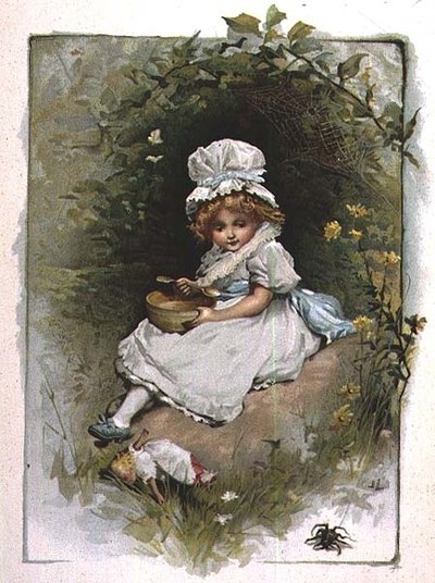 Kleine Miss Muffet, aus einem illustrierten Kinderreimbuch von John Lawson
