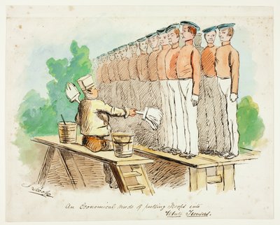Eine sparsame Methode, Truppen in weiße Hosen zu stecken von John Leech