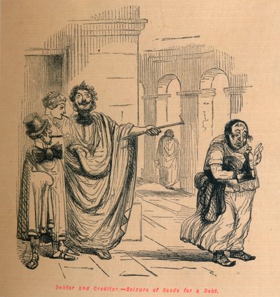 Schuldner und Gläubiger - Beschlagnahme von Waren für eine Schuld von John Leech
