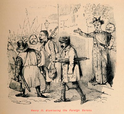 Heinrich II. entlässt die ausländischen Barone, um 1860 von John Leech
