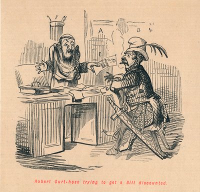 Robert Curthose versucht, eine Rechnung zu diskontieren, um 1860 von John Leech