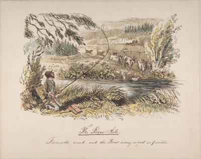 "Der Flussufer, günstiger Wind und die Forelle steigt so schnell wie möglich" von John Leech
