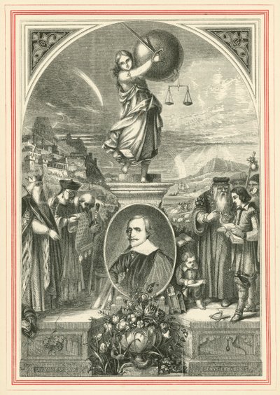 Porträt von Jacob Cats, unter allegorischer Figur der universellen Gerechtigkeit (Stich) von John Leighton