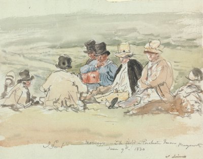 Mäher auf dem Feld in Porchester Terrace, Bayswater, 9. Juni 1830 von John Linnell