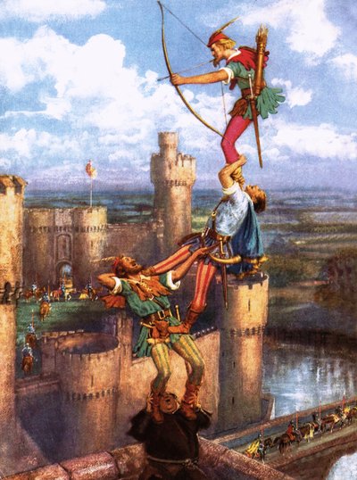 Robin Hood schießt auf Nottingham Castle von John Millar Watt