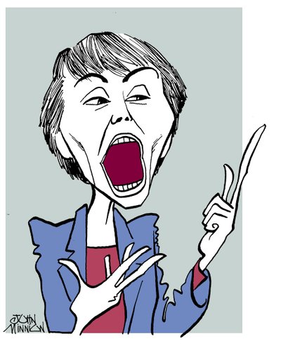 Camille Paglia - Karikatur mit offenem Mund von John Minnion