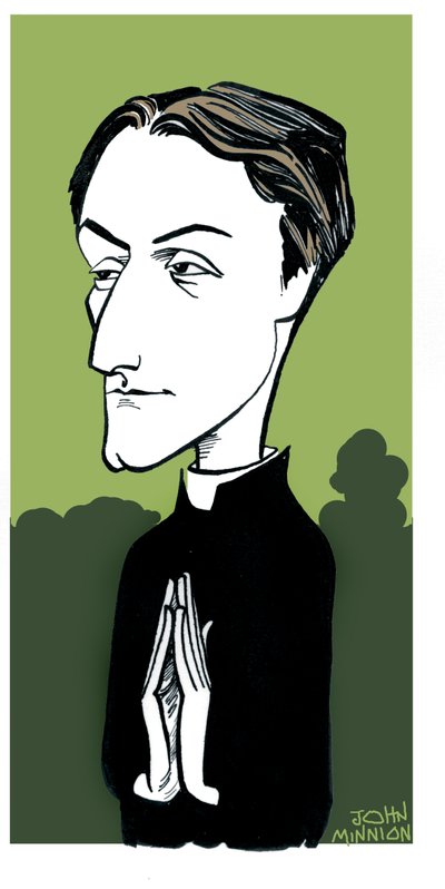 Karikatur von Gerard Manley Hopkins, englischer Dichter, römisch-katholischer Konvertit und Jesuitenpriester: 28. Juli 1844 - 8. Juni 1889 von John Minnion