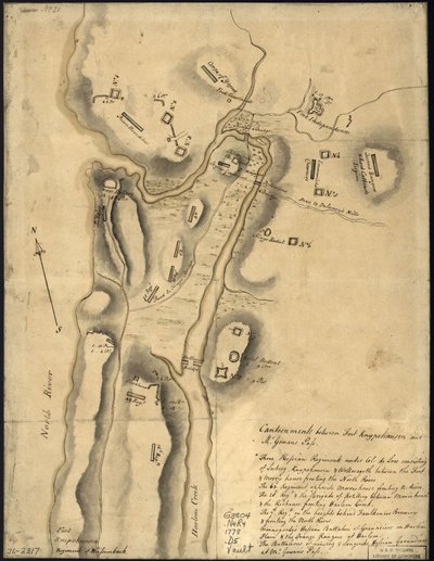 Disposition britischer Truppen mit Befestigungen nördlich von Fort Knipehausen, d.h. Fort Washington bis Fort Independence von John Montresor