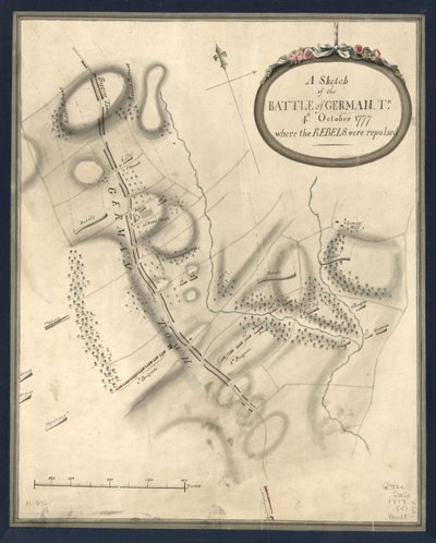 Skizze der Schlacht von German. Tn., 4. Oktober 1777, wo die Rebellen zurückgeschlagen wurden von John Montresor