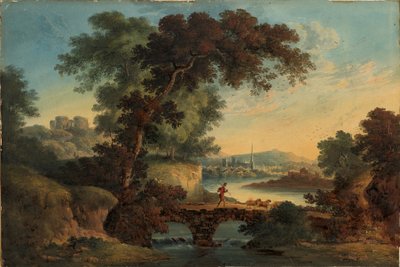 Landschaft mit Burg und Brücke von John Oldfield
