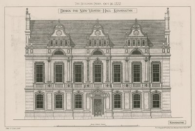 Entwurf für die neue Vestry Hall, Kensington, London von John Oldrid Scott