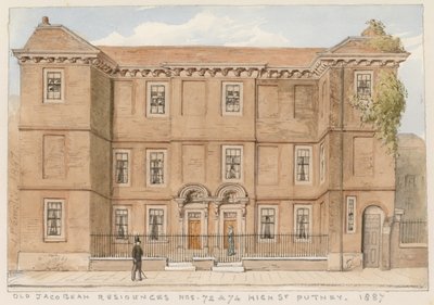 Alte jakobinische Residenzen, Nr. 72 und 74, High Street, Putney, London, 1887 von John Phillipp Emslie
