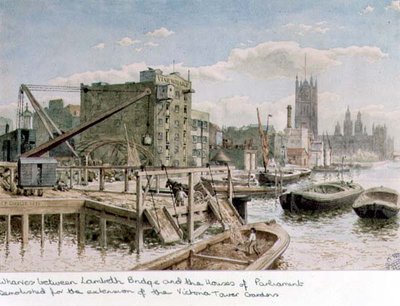 Flussansicht der Kais zwischen der Lambeth-Brücke und den Houses of Parliament von John Phillipp Emslie