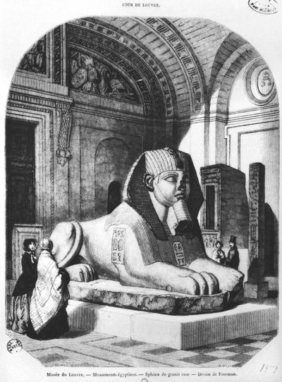 Der rosafarbene Granitsphinx in den ägyptischen Räumen des Louvre-Museums, Illustration aus 